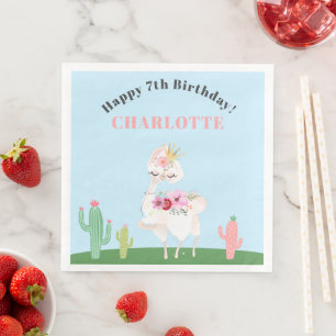 Girly Llama Floral Cactus Birthday Party Serviette