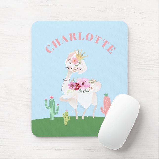 Girly Llama Floral Cactus Mousepad (Mit Mouse)