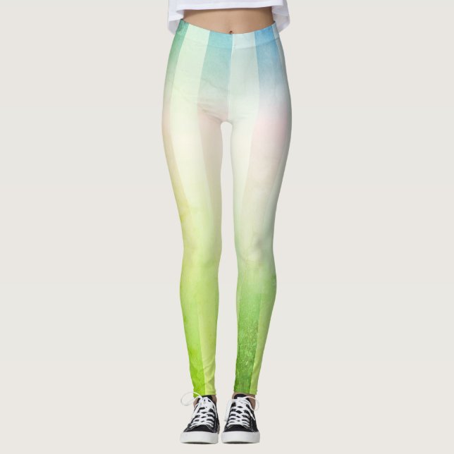 Girly Long vertikale Streifen grün und blau Leggings (Vorderseite)