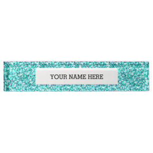 Girly, lustiger aquablauer Glitterdruck Namensplakette