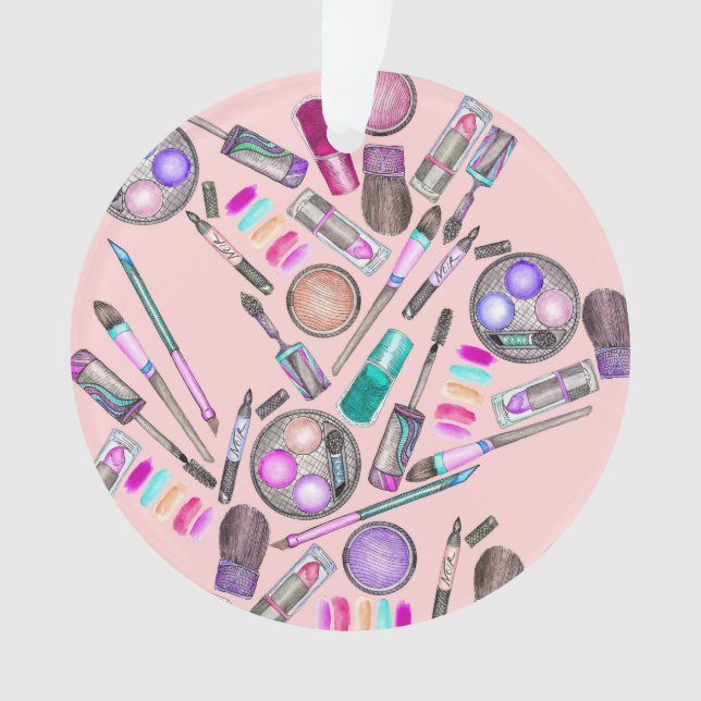 Girly Mädchen-handgemaltes Aquarell-Make-up auf Ornament (Vorderseite)