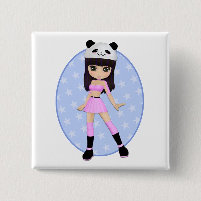 Girly Mädchendebbie-Party-Quadrat-Knopf Button (Vorderseite)