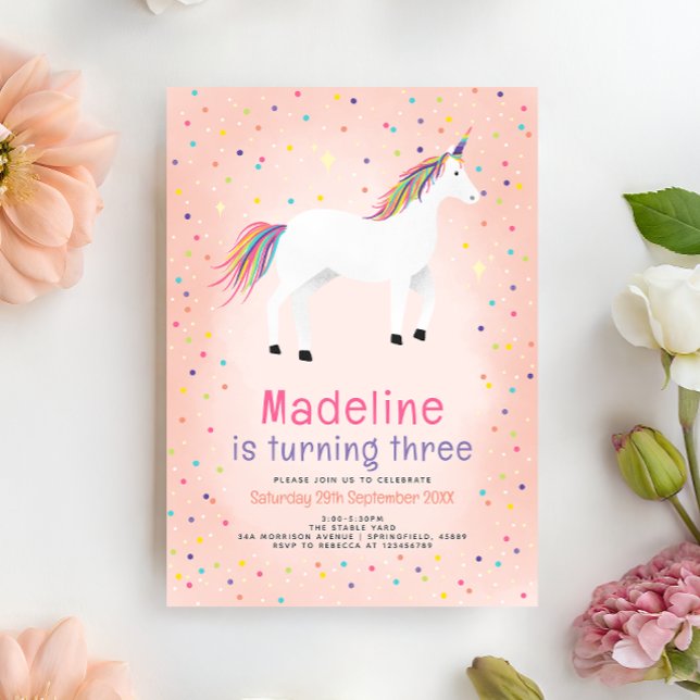Girly Magical Cute Pink Unicorn Kids Birthday Einladung (Von Creator hochgeladen)