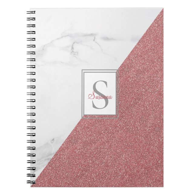 Girly Marble Blush Pink Glitzer Monogram Geometric Notizblock (Vorderseite)