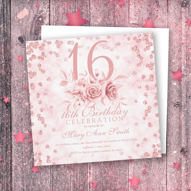 Girly Marble Glitzer Rose Gold Floral Sweet 16. I (Von Creator hochgeladen)