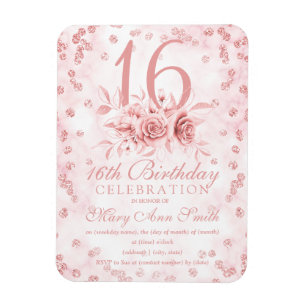 Girly Marble Glitzer Rose Gold Floral Sweet 16. I Magnet