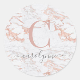 Girly Marble und Chic Rose Gold Foil Monogramm Runder Aufkleber