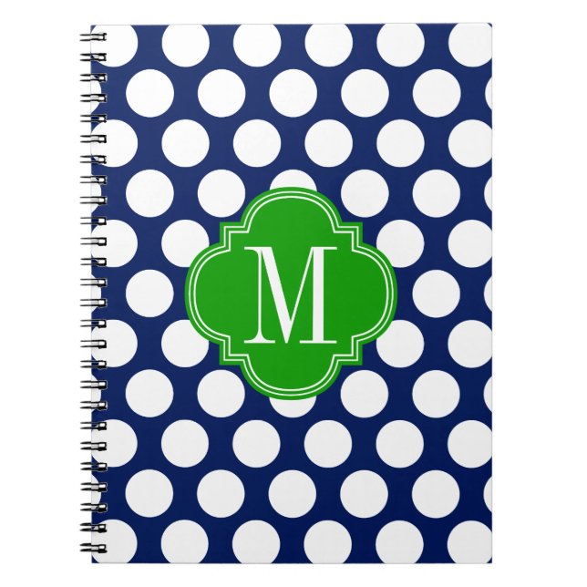 Girly Marine u. grüne große Punkte mit Monogramm Notizblock (Vorderseite)