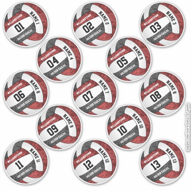 Girly Maroon Black Volleyball Spieler benennt Set  Aufkleber (Vorderseite)