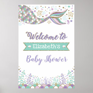 Girly Mermaid Baby Dusche Beach Willkommen Poster