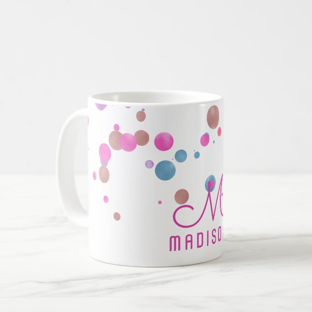 Girly Mermaid Glitzer & Foil Confetti Monogram Kaffeetasse (Vorderseite Links)