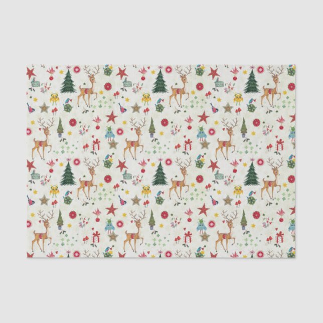 Girly Merry Christmas Deer | Gewebepapier Seidenpapier (Vorderseite)