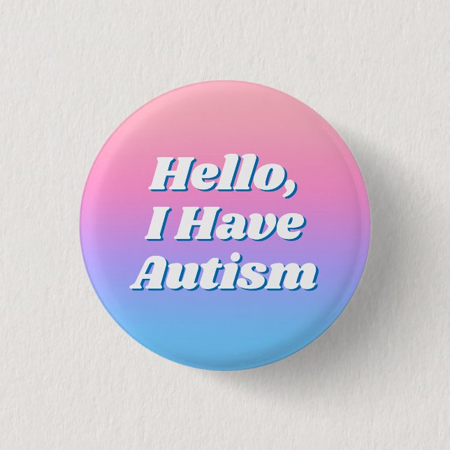Girly Minimal Pink Blue Typografy Hello Autism Button (Vorderseite)