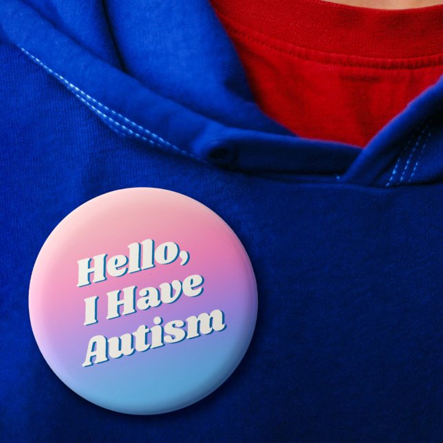 Girly Minimal Pink Blue Typografy Hello Autism Button (Girly Minimal Pink Blue Typography Hello Autism Button)