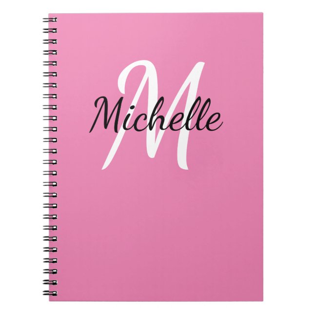 Girly Minimal Pink Monogram Name + Initial Notizblock (Vorderseite)