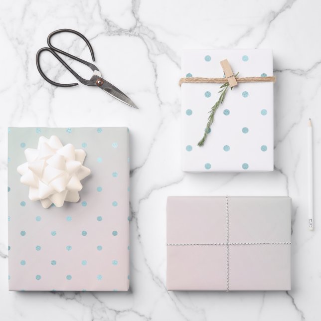 Girly Mint Aqua Peach Glam Dots Geschenkpapier Set (Vorderseite)
