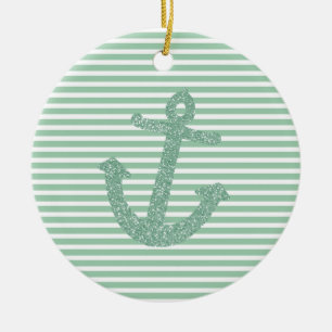 Girly Mint Glitzer Anchor Keramik Ornament