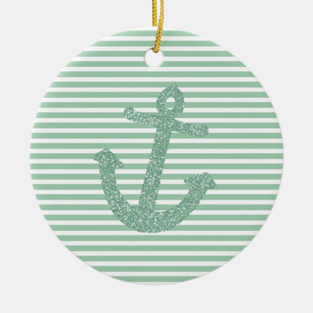 Girly Mint Glitzer Anchor Keramik Ornament (Vorne)