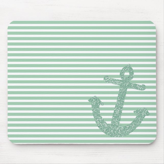 Girly Mint Glitzer Nautical Anchor Mousepad (Vorne)