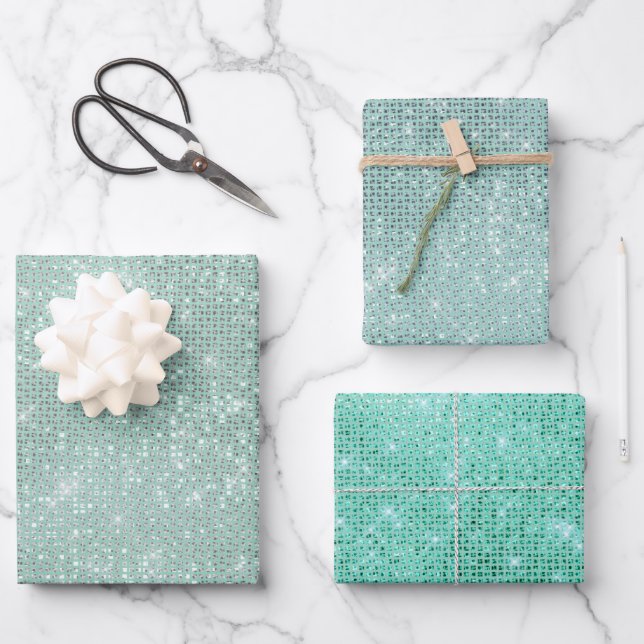 Girly Mint Glitzy Sparkle Geschenkpapier Set (Vorderseite)