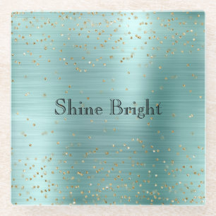 Girly Mint Gold Glam Sparkle Confetti Glasuntersetzer