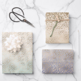 Girly Mint Gold Ombre Leopard Print Geschenkpapier Set