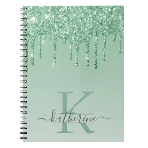 Girly Mint Green Glitzer Tropfen Mit Monogramm Notizblock