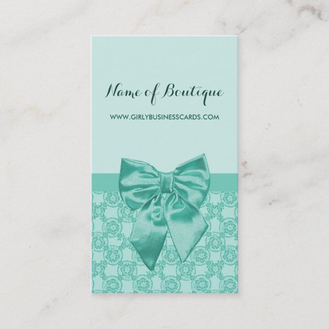 Girly Mint Green Lace Pattern Feminine Ribbon Visitenkarte (Vorderseite)