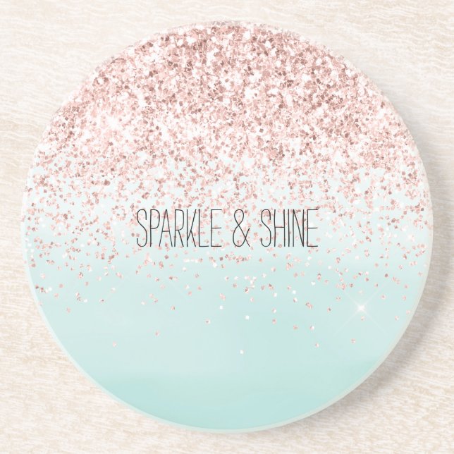 Girly Mint Ombre Glam Pink Glitzer Getränkeuntersetzer (Vorne)
