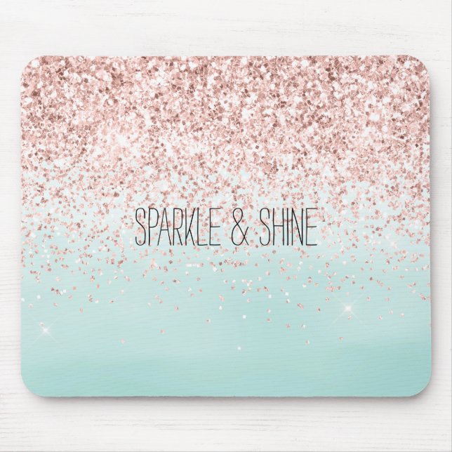 Girly Mint Ombre Glam Pink Glitzer Mousepad (Vorne)