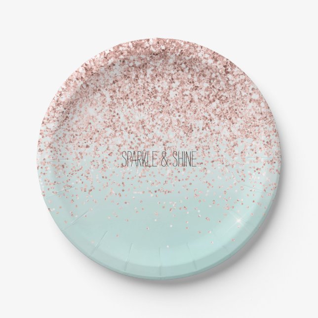 Girly Mint Ombre Glam Pink Glitzer Pappteller (Vorderseite)