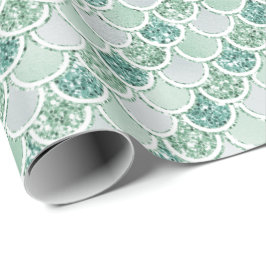 Girly Mint Pearl Mermaid Glitzer Geschenkpapier
