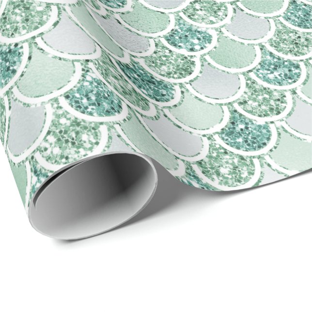 Girly Mint Pearl Mermaid Glitzer Geschenkpapier (Rolleneckpunkt)