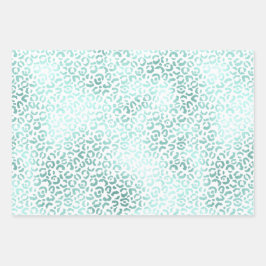 Girly Mint White Glam Ombre Leopard Print Geschenkpapier Set