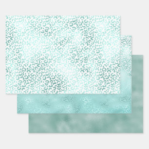Girly Mint White Glam Ombre Leopard Print Geschenkpapier Set