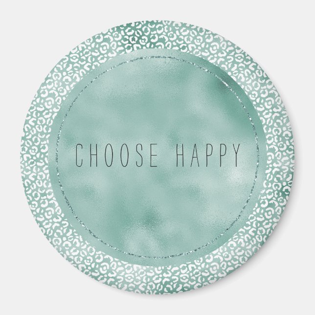 Girly Mint White Leopard Print Magnet (Vorne)