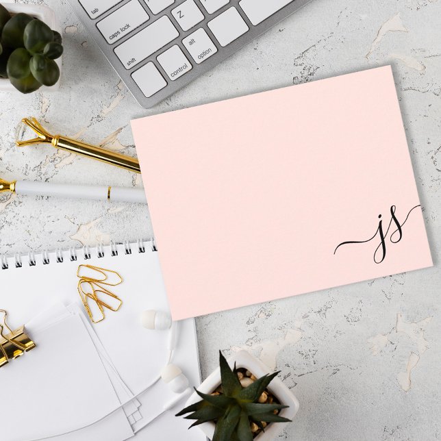 Girly Mit Monogramm Calligraphy Blush Pink Mitteilungskarte (Von Creator hochgeladen)