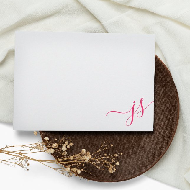 Girly Mit Monogramm Calligraphy Bright Pink Mitteilungskarte (Von Creator hochgeladen)