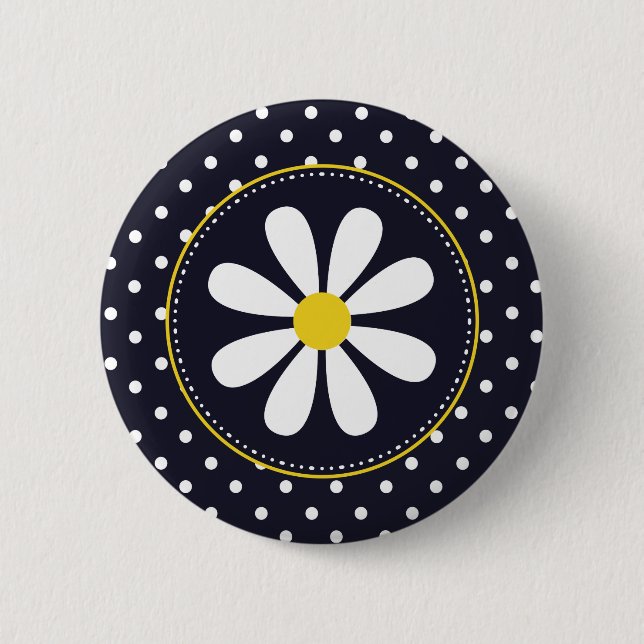 Girly Mod Daisy und Polka Dots Button (Vorderseite)