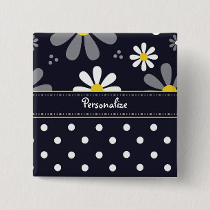 Girly Mod-Gänseblümchen und Polka-Punkte mit Namen Button