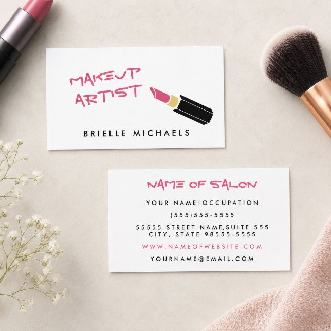 Girly Mod Pink Lipstick Makeup Artist Visitenkarte (Von Creator hochgeladen)