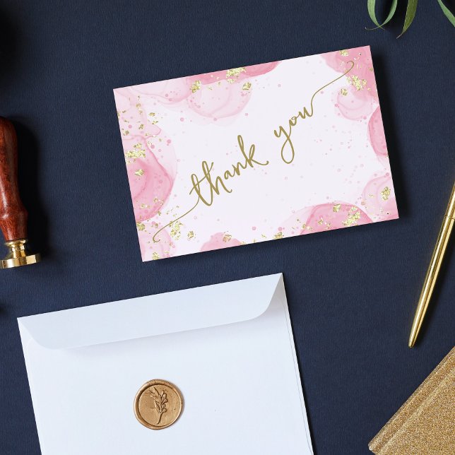 Girly Modern Abstrakt Pink Ink Imitate Gold Glitze Dankeskarte (Von Creator hochgeladen)
