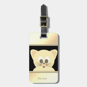 Girly Modern Black,Gold Kitty -Personalisiert Gepäckanhänger