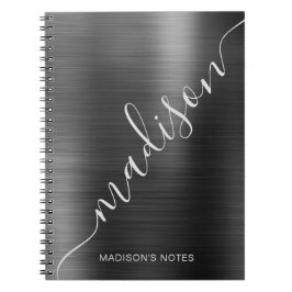 Girly Modern Black Metallic Monogram Signature Notizblock