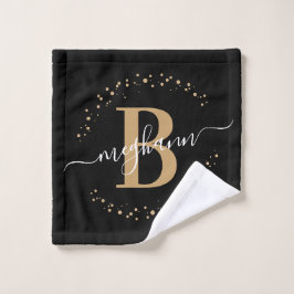 Girly Modern Black Name Script Mit Monogramm Waschlappen