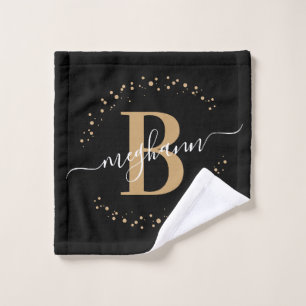 Girly Modern Black Name Script Mit Monogramm Waschlappen