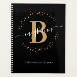Girly Modern Black Name Script Monogram 2024 Planer