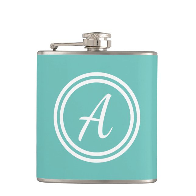 Girly Modern Blue Monogram Initial Flachmann (Vorderseite)