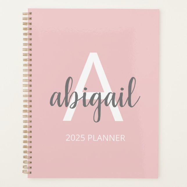 Girly Modern Blush Pink Monogram Name 2025 Planer (Vorderseite)