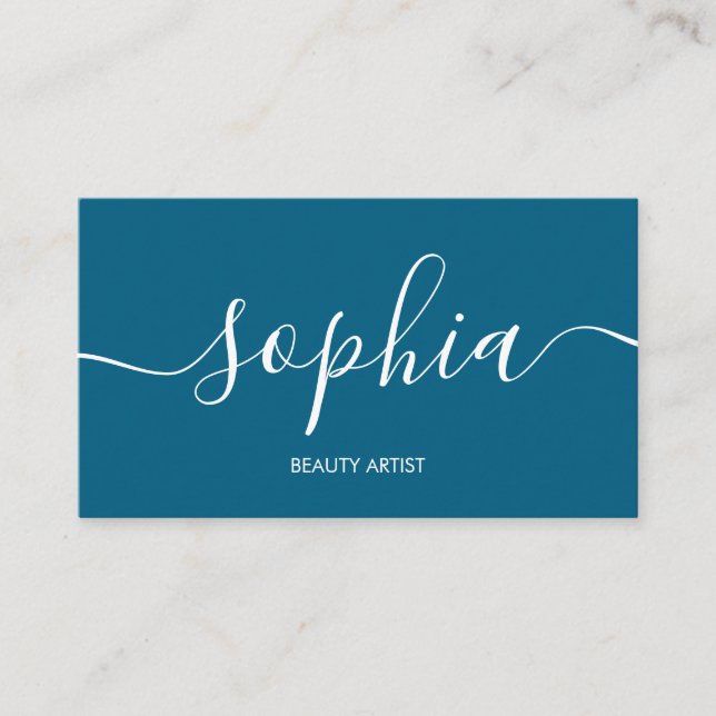 Girly Modern Calligraphy Blue Business Card Visitenkarte (Vorderseite)